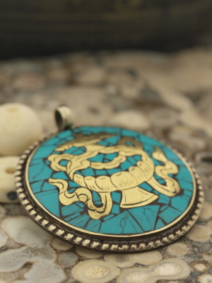 Nepalese Turquoise & Brass Inlaid Pendant